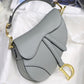 DI Saddle Bag Light Blue Grained Gold Toned Hardware Canvas For Women 19.5cm/7.6in CD