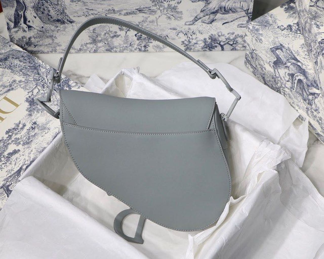 DI Ultramatte Saddle Bag Light Blue Grained Gold Toned Hardware For Women 25cm/10in CD