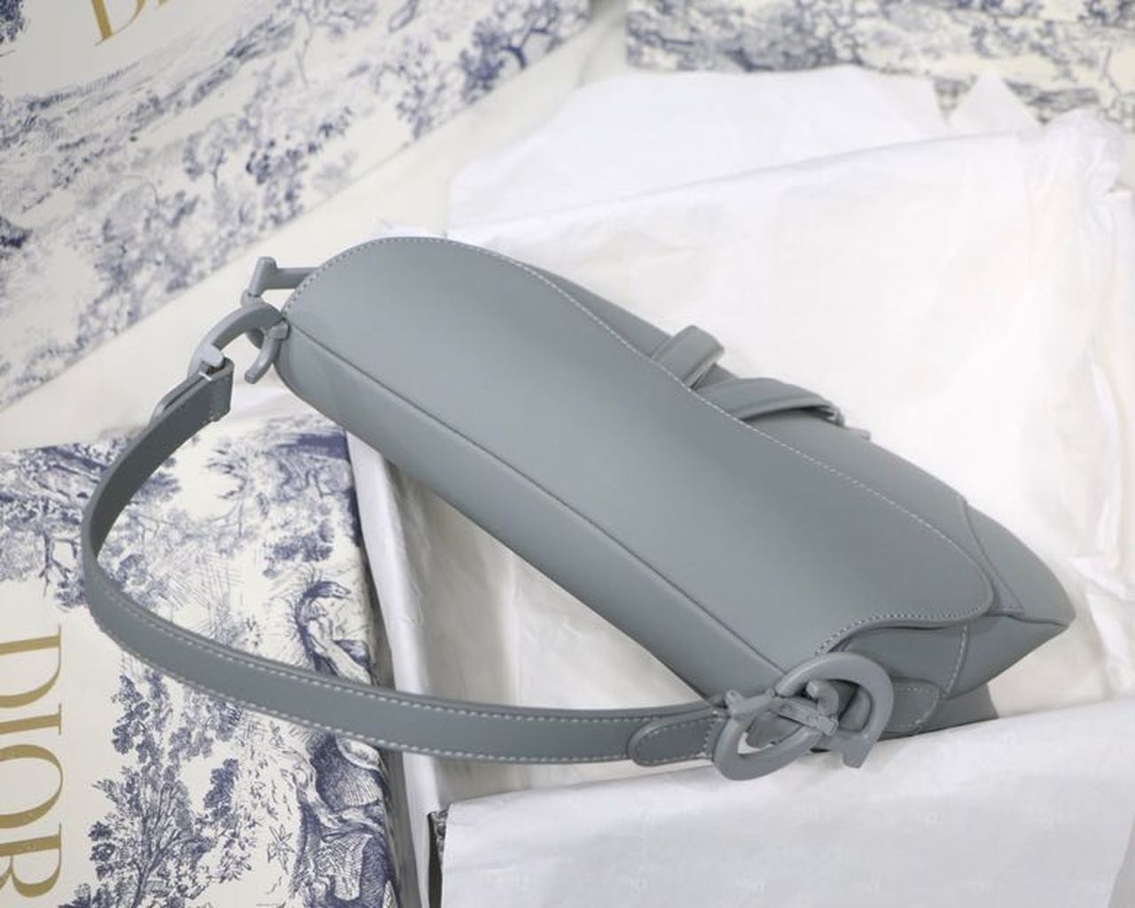 DI Ultramatte Saddle Bag Light Blue Grained Gold Toned Hardware For Women 25cm/10in CD