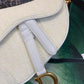 DI Saddle Bag White Oblique Embroidered Canvas Gold Toned Hardware For Women 21cm/8.5in CD