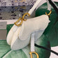 DI Saddle Bag White Oblique Embroidered Canvas Gold Toned Hardware For Women 21cm/8.5in CD