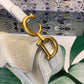 DI Saddle Bag White Oblique Embroidered Canvas Gold Toned Hardware For Women 21cm/8.5in CD