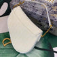 DI Saddle Bag White Oblique Embroidered Canvas Gold Toned Hardware For Women 21cm/8.5in CD