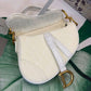DI Saddle Bag White Oblique Embroidered Canvas Gold Toned Hardware For Women 21cm/8.5in CD