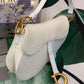 DI Saddle Bag White Oblique Embroidered Canvas Gold Toned Hardware For Women 25cm/10in CD