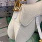 DI Saddle Bag White Oblique Embroidered Canvas Gold Toned Hardware For Women 25cm/10in CD