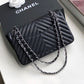 CHL Chevron Classic Handbag Silver Hardware Black For Women, Women’s Bags, Shoulder And Crossbody Bags 10.2in/26cm