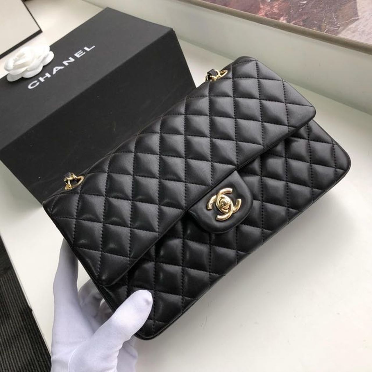 Chanel Classic Handbag Gold Toned Hardware Black For Women, Women’s Bags, Shoulder And Crossbody Bags 10.2in/26cm A01112