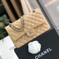 Chanel Classic Handbag Silver Hardware Beige For Women, Women’s Bags, Shoulder And Crossbody Bags 10.2in/26cm A01112