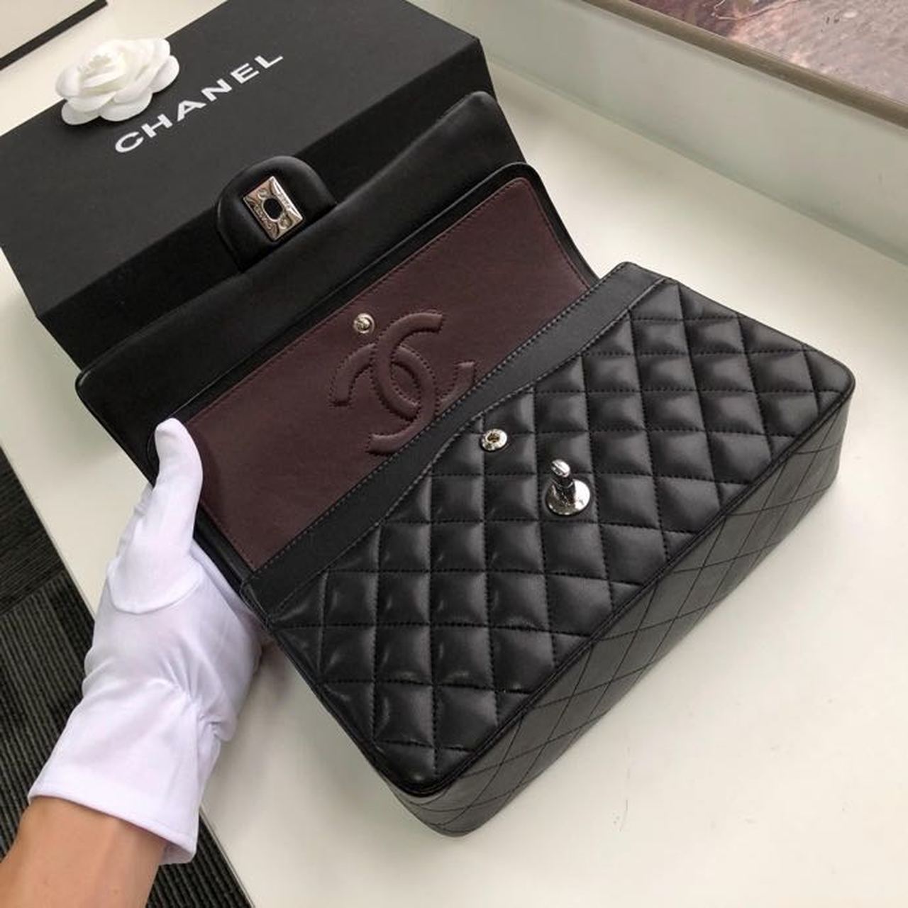Chanel Classic HandBag Black For Women 9.9in/25.5cm A01112