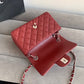 Chanel Classic HandBag Silver Hardware Burgundy For Women 7.8in/20cm
