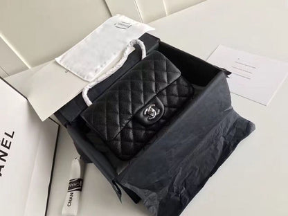 ChanelSmall Classic Handbag Silver Hardware Black For Women, Women’s Bags, Shoulder and Crossbody Bags 7.8in/20cm A01113