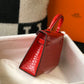 HM Mini Kelly 19 Embossed Patent Sellier Red Bag With Gold-Toned Harware For Women, Handbags, Shoulder Bags 7.5in/19cm