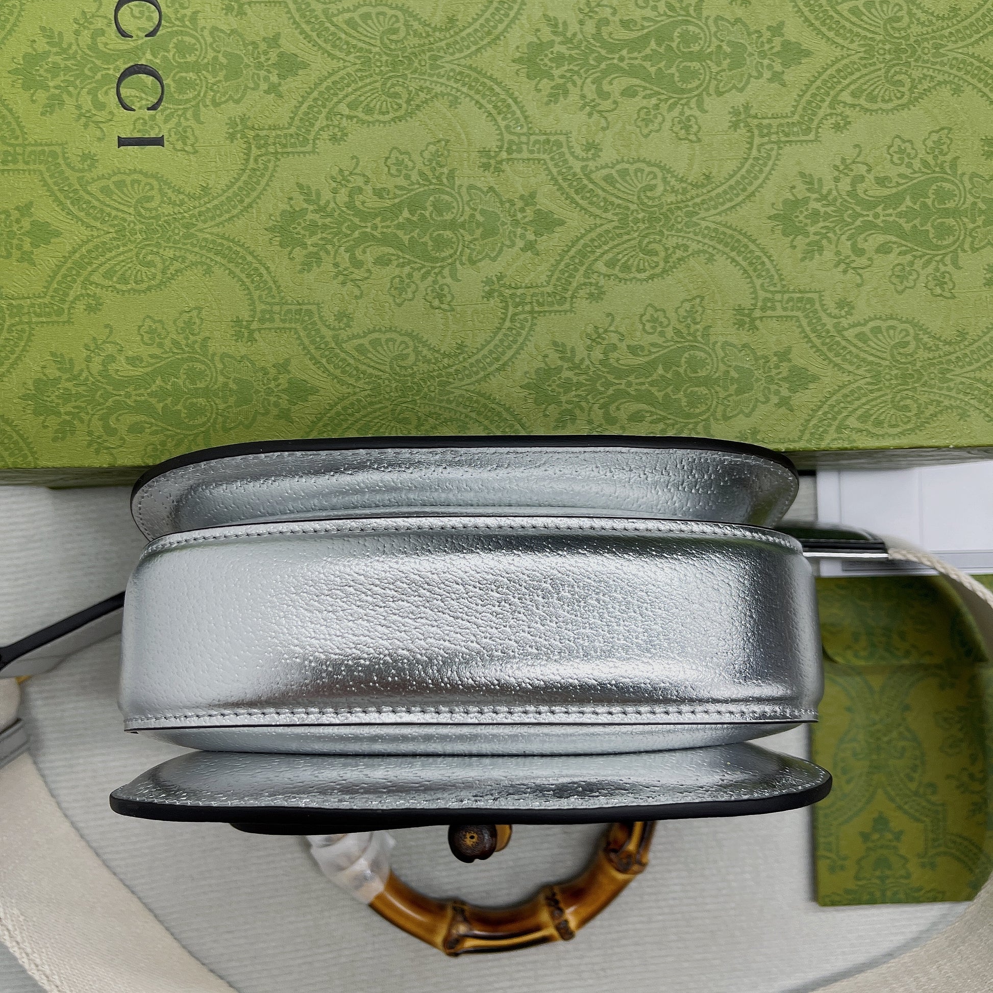gg Bamboo 1947 Mini Top Handle Bag Silver For Women, Women’s Bags 6.7in/17cm gg