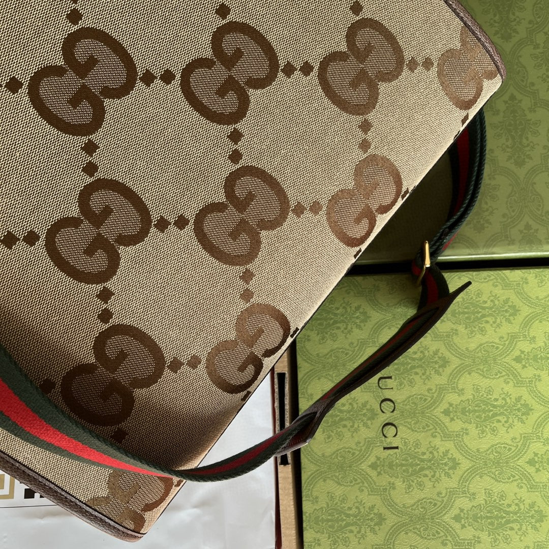 gg Tote Bag With Jumbo Camel And Ebony Jumbo gg Canvas For Women 14.6in/37cm ‎678839 UKMDG 2570