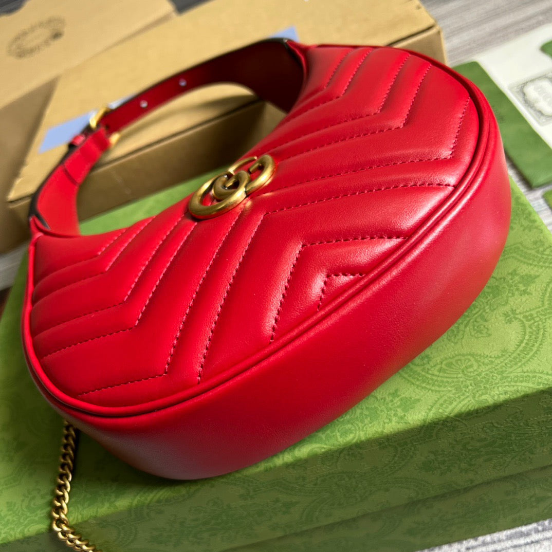 gg Marmont Half Moon Shaped Mini Bag Red For Women, Women’s Bags 8.5in/22cm gg