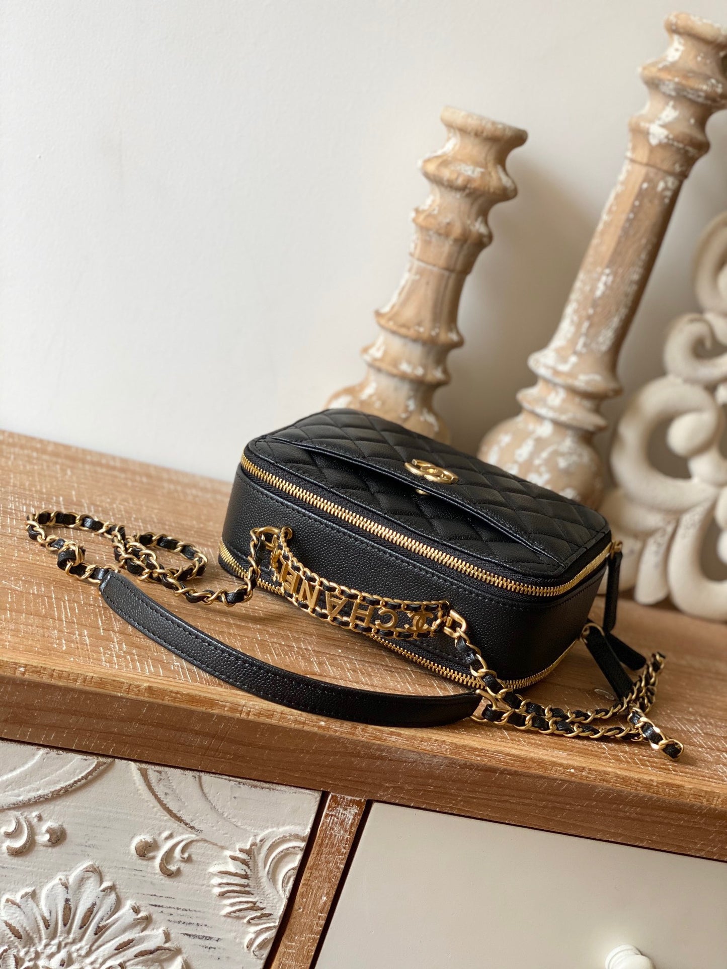 Chanel Small Vanity Case Gold Hardware Black For Women, Women’s Handbags, Shoulder Bags 5.9in/15cm AS3228 B08008 94305