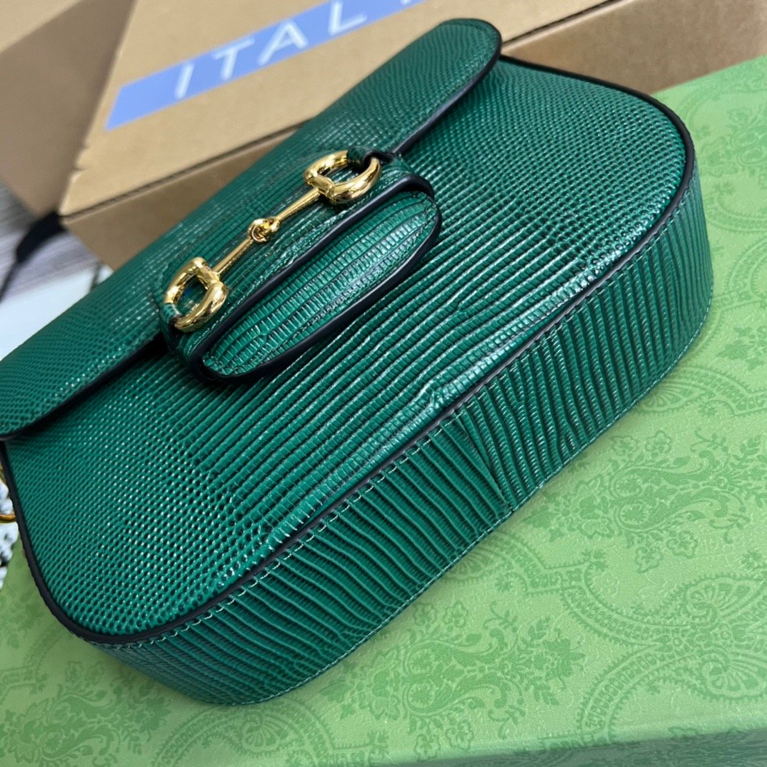 gg Horsebit 1955 Lizard Mini Bag Green For Women, Women’s Bags 8in/20cm gg‎ ‎675801 LUZ0G 3154