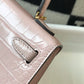 HM Mini Kelly 19 Embossed Patent Pink Matte Bag With Gold-Toned Harware For Women, Handbags, Shoulder Bags 7.5in/19cm