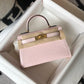 HM Mini Kelly 19 Embossed Patent Pink Matte Bag With Gold-Toned Harware For Women, Handbags, Shoulder Bags 7.5in/19cm