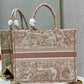 DI Large Book Tote Red Toile de Jouy Embroidery, Light Red, For Women Women’s Handbags, 42cm CD