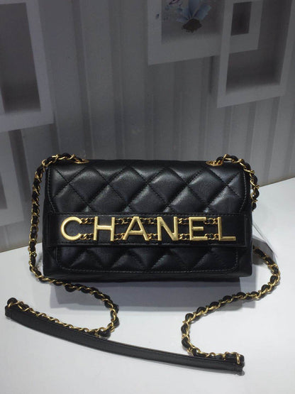 ChanelFront Logo Small Flap Bag Gold Hardware Black For Women, Women’s Handbags, Shoulder Bags 8.2in/21cmAS1490