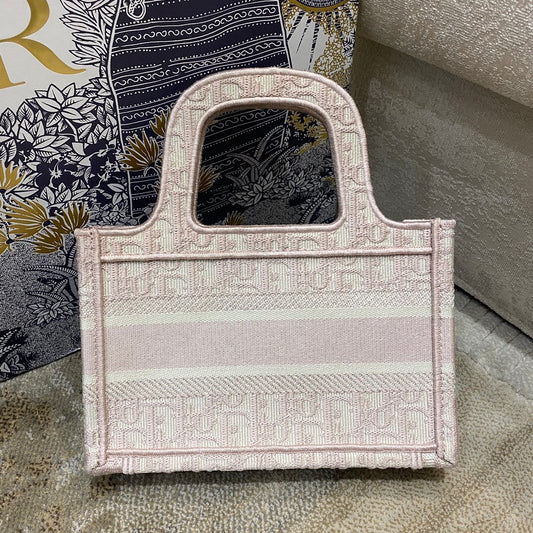 DI Mini Book Tote Rose Des Vents Oblique Embroidery, Light Pink, For Women Women’s Handbags, 23cm CD
