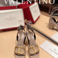 Valentino Garavani Strap Heeled Sandals With V Logo Signature Embellishment Beige For Women