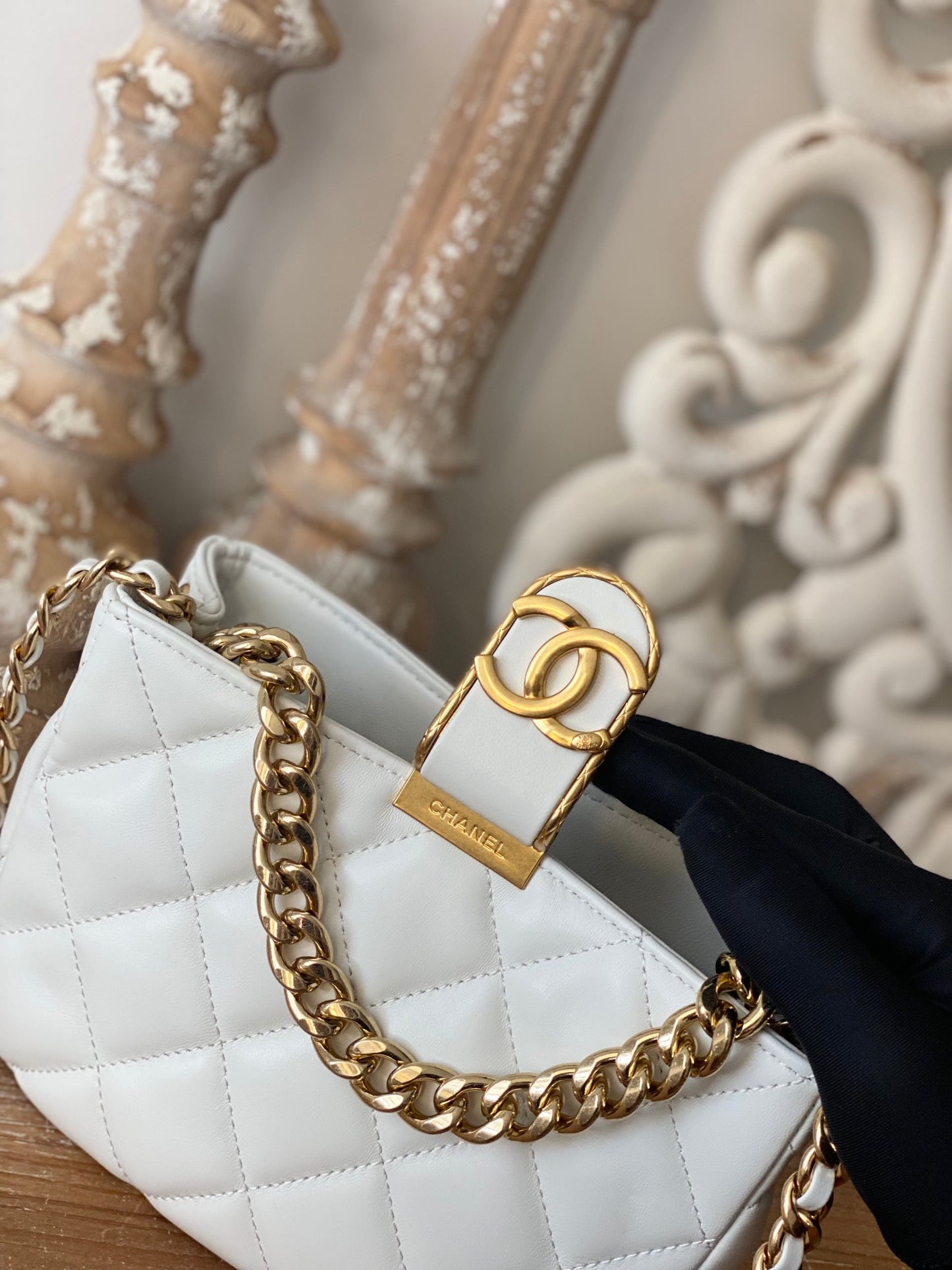 ChanelSmall Hobo Bag Gold Hardware White For Women, Women’s Handbags, Shoulder Bags 7.5in/19cm