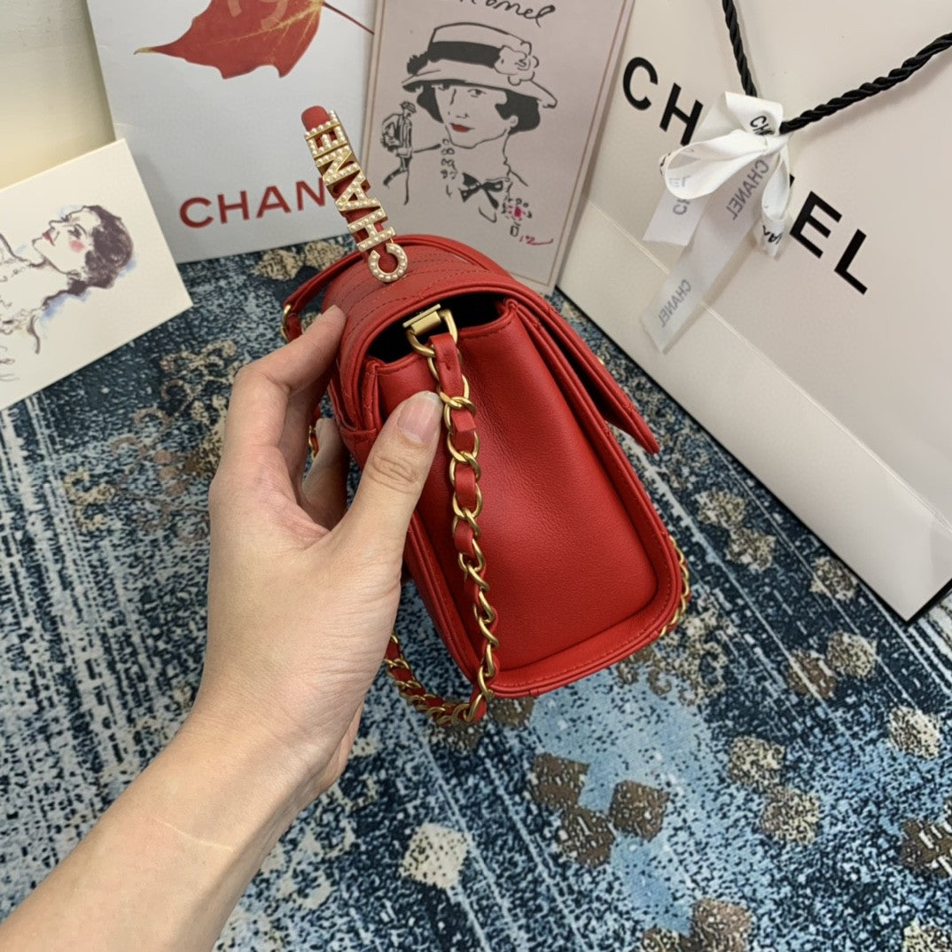 ChanelSmall Flap Bag With Top Handle Gold Hardware Red For Women, Women’s Handbags, Shoulder Bags 7.9in/20cm AS2059