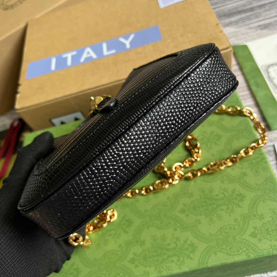 gg Jackie 1961 Lizard Mini Bag Black For Women, Women’s Bags 7.5in/19cm gg ‎675799 LUZ0G 1000