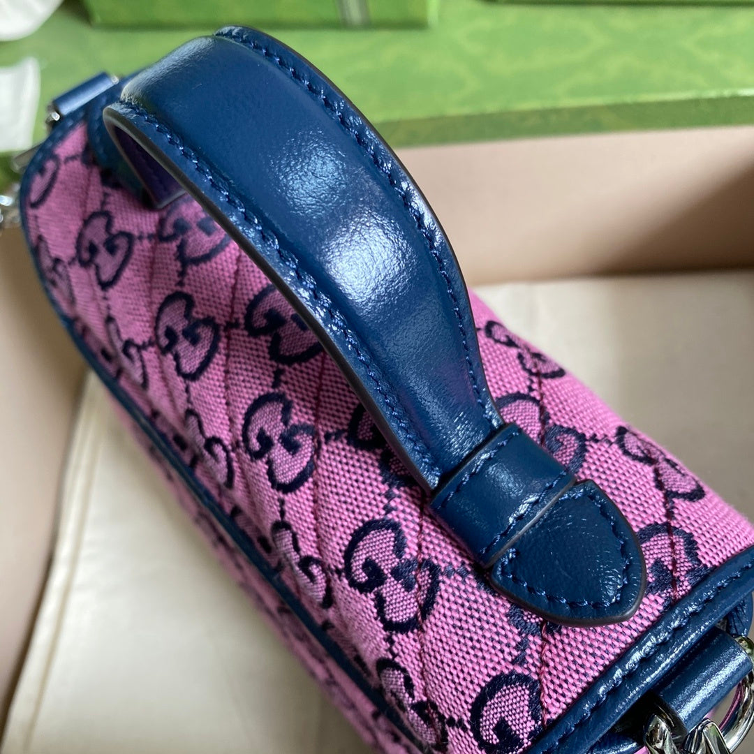 gg Marmont Mini Top Handle Bag In Pink And Blue gg Canvas For Women 8.3in/21cm gg