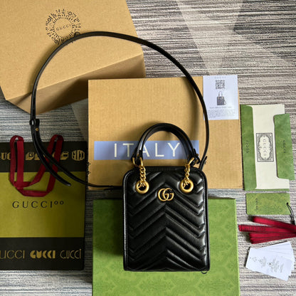 gg Marmont Matelasse Mini Bag Black For Women, Women’s Bags 7.5in/19cm gg ‎696123 DTDHT 1000