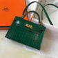 HM Mini Kelly 19 Green Crocodile Bag For Women, Handbags, Shoulder Bags 7.5in/19cm