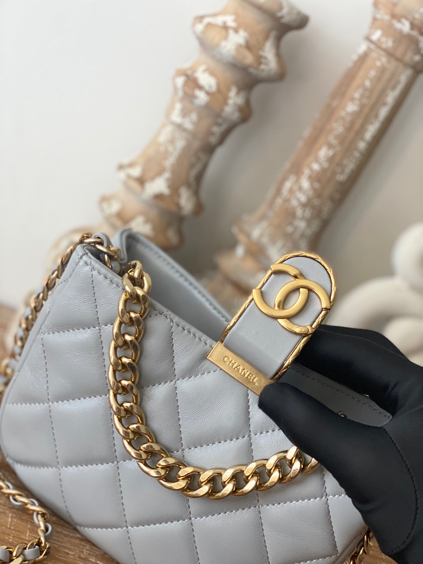 ChanelSmall Hobo Bag Gold Hardware Grey For Women, Women’s Handbags, Shoulder Bags 7.5in/19cm