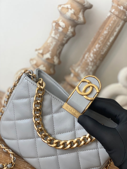 ChanelSmall Hobo Bag Gold Hardware Grey For Women, Women’s Handbags, Shoulder Bags 7.5in/19cm