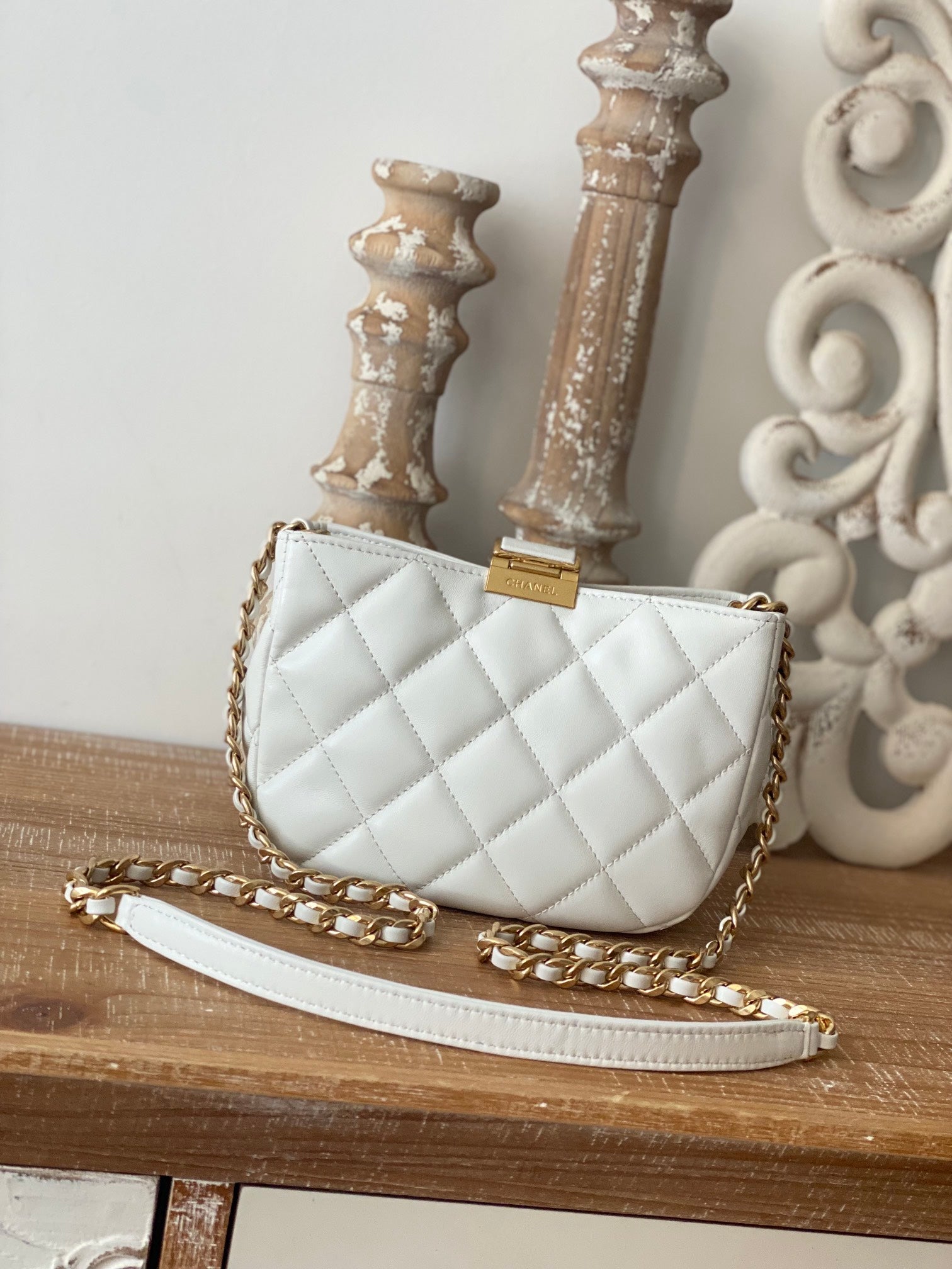 ChanelSmall Hobo Bag Gold Hardware White For Women, Women’s Handbags, Shoulder Bags 7.5in/19cm