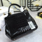 DG Medium Sicily Bag In Foiled Crocodile-Print Black For Women 10.2in/26cm DG
