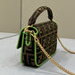 FI Baguette Small Brown Fabric Green Border Bag For Woman 18cm/7in