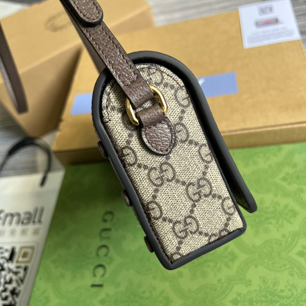 gg Mini Printed Monogrammed Coated-Canvas Messenger Bag Beige And Ebony gg Supreme Canvas For Women  7.1in/18cm gg 1647597277738776