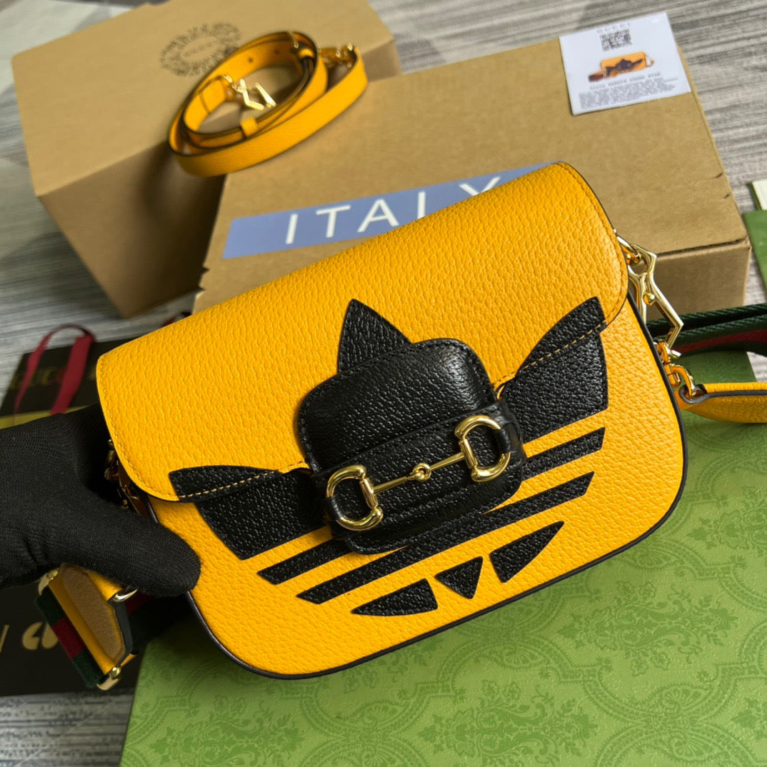 gg x Adidas Horsebit 1955 Mini Bag Yellow For Women, Women’s Bags 8.1in/21cm gg 658574 U3ZDG 7775