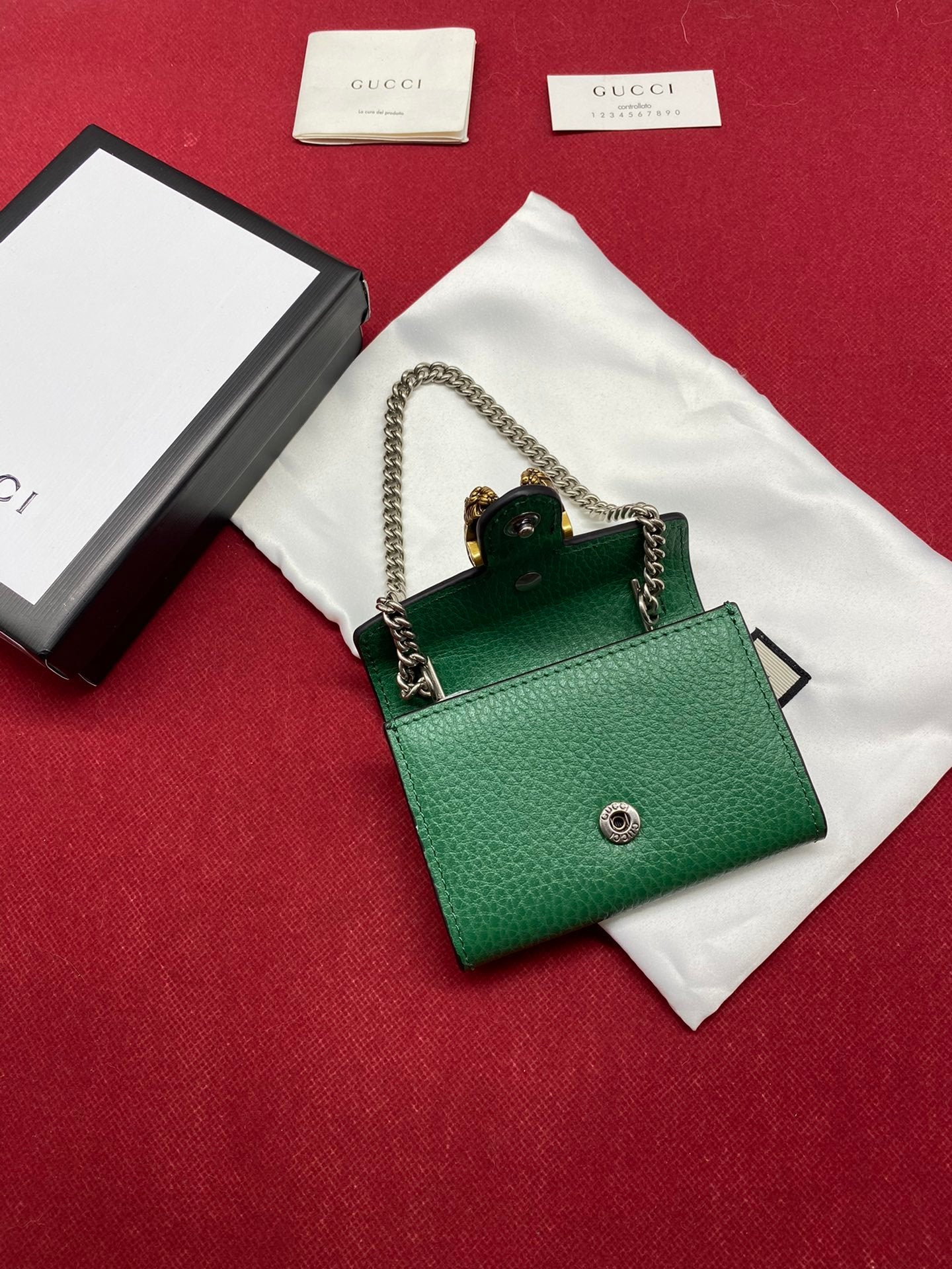 gg Super Mini Dionysus Chain Bag Emerald Green Metal-Free Tanned For Women 4in/11cm gg