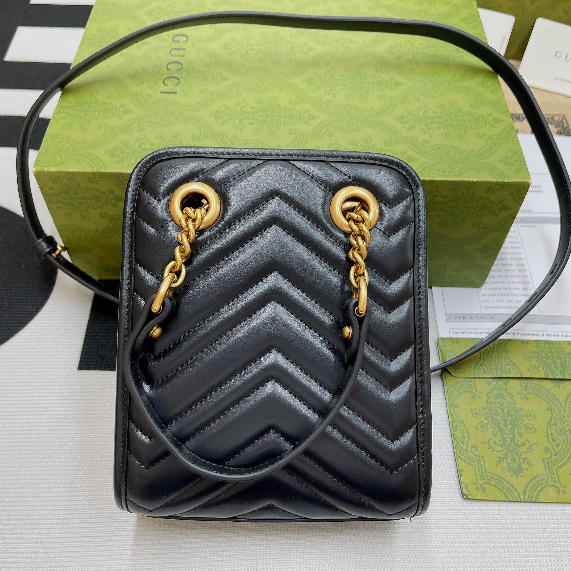 gg Marmont Matelasse Mini Bag Black For Women, Women’s Bags 7.5in/19cm gg ‎696123 DTDHT 1000