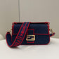FI Baguette Blue Denim Red Border Bag For Woman 26cm/10in