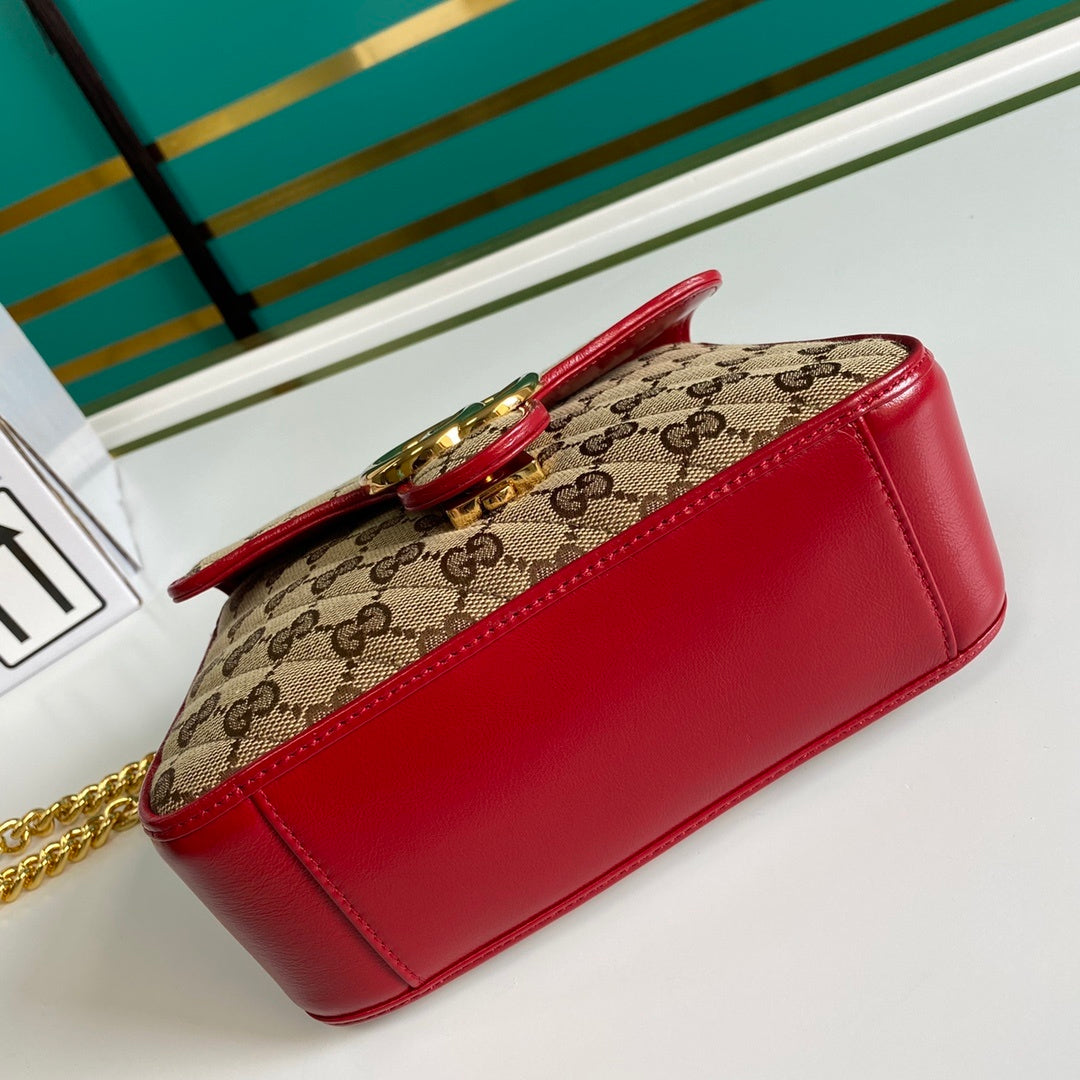 gg Ladies gg Canvas Marmont Mini Top Handle Bag Beige And Red gg Canvas For Women 8.3in/21cm gg 583571 HVKEG 8561