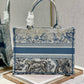 DI Medium Book Tote Blue Toile de Jouy Reverse Embroidery, Blue, For Women Women’s Handbags, Shoulder Bags, 36cm CD M1296ZRGO_M928