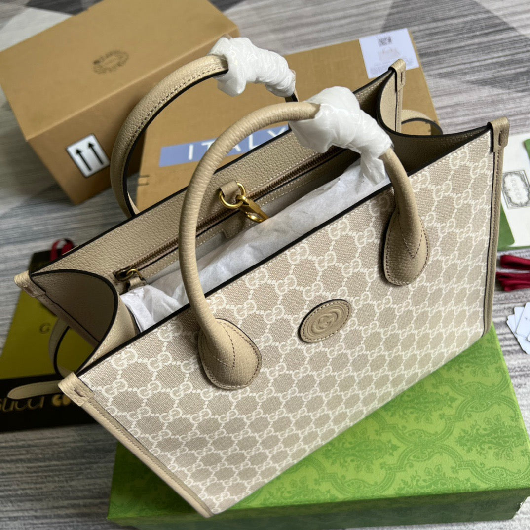 gg Small Tote Bag With Interlocking G Beige For Women, Women’s Bags 12.2in/31cm gg ‎659983 UULBT 9683