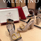 Valentino Garavani Strap Heeled Sandals With V Logo Signature Embellishment Beige For Women