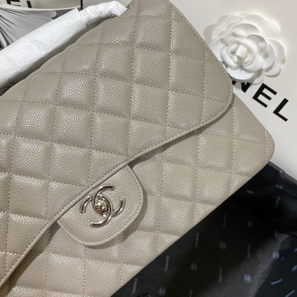 ChanelLarge Classic Handbag Silver Hardware Grey For Women, Women’s Handbags, Shoulder Bags 11.8in/30cm