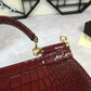 DG Medium Sicily Bag In Foiled Crocodile-Print Burgundy For Women 10.2in/26cm DG